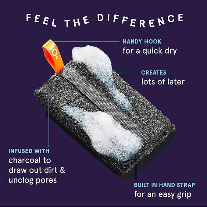 Cleanlogic Detoxify Purifying Charcoal Infused Exfoliating Body Scrubber, Reusable Exfoliator Tool for Smooth and Softer Skin, Daily Skincare Routine, 3 Count Value Pack