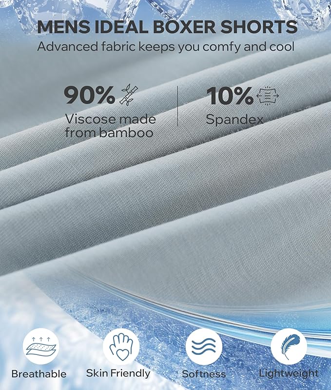 BAMBOO COOL Soft Men's Boxer Shorts 3 Pack,Silk Feeling Underwear for men with Button Fly,Breathable Loose Fit Boxers