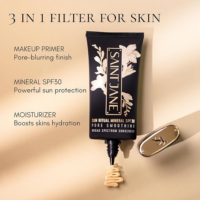SAINT JANE - Luxury Sun Ritual - Pore Smoothing SPF 30 Mineral Sunscreen | Luxury, Floral-Infused, Clean Skincare (1.7 oz | 50 ml)