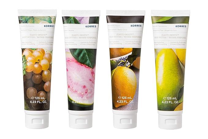 KORRES Elasti-Smooth Body Butter Cream, Dry Skin Lotion with Shea Butter and Almond Oil, Moisturizing, Firming, Tightening and Hydrating After Shower Care For Women & Men, Guava Fragrance, 4.23 Fl Oz