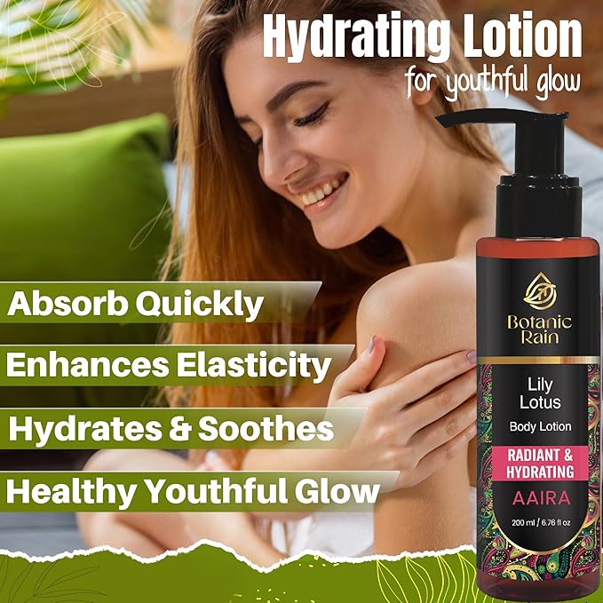Organic Body Lotion with Lily & Lotus – Deeply Nourishing, Anti-Aging Ayurveda Moisturizer for Dry, Crepey Skin – Natural, Vegan & Ayurvedic – 6.76 fl oz (Pack of 1)