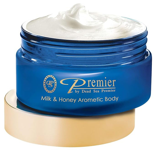 Premier Dead Sea Body Butter for Women & Men - Shea Butter Moisturizer for Dry Skin, Firming Body Cream with Dead Sea Minerals, Natural Hand Moisturizer, Anti-Aging (Milk & Honey, 5.95 Fl Oz)