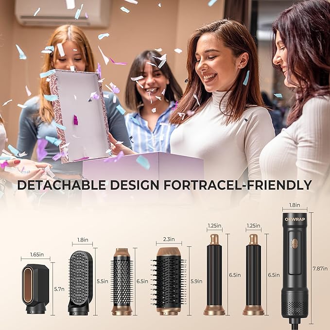 6 in ONE Blow Dryer Brush, Curling Wand Hair Styling Tools Set, Ionic Hot Air Hair Dryer, Massage Oval Hair Dryer, Left&Right Hair Curlers 100-120V