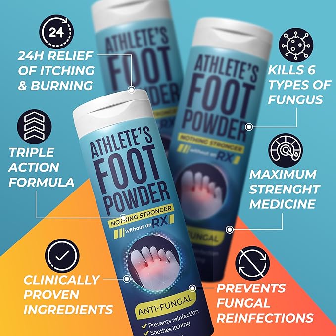 Athlete’s Foot Powder with Miconazole Nitrate 2% & Tea Tree Oil | Relieves Itchy, Burning Feet & Controls Odor | Athlete’s Foot Treatment Helps Prevent Fungus & Reinfection | Pack of 3