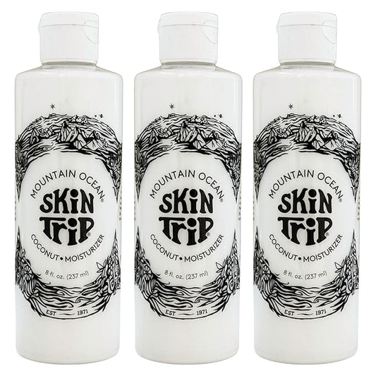 Mountain Ocean Skin Trip Coconut Body Lotion, 8 Oz (Pack of 3), Lightweight, Fast Asborbing Moisturizer for Women and Men, with Coconut Oil, Aloe Vera, & Lanolin