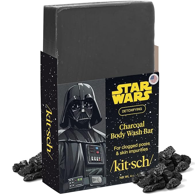 Kitsch Charcoal Soap Body Wash Bar x Star Wars Darth – Detoxifying Bar Soap w/Activated Charcoal – Gently Removes Excess Oil & Impurities, Clears Pores, Firms & Moisturizes Skin – Made in USA - 4 oz