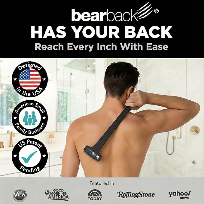 bearback Lotion Applicator for Back & Body - Long Reach Folding Handle with Reusable Foam Rollers - Apply Lotion, Medication, Ointment, Sunscreen, Self Tanner - (Black) (Handle with 2 Rollers)