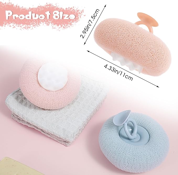 2 Pcs Soft Sunflower Suction Cup Bath Ball Bath Body Brush Exfoliating Mesh Bath Sponge Cleaning Scrubber Bath Sponge Brush with Comfortable Non-Slip Handle