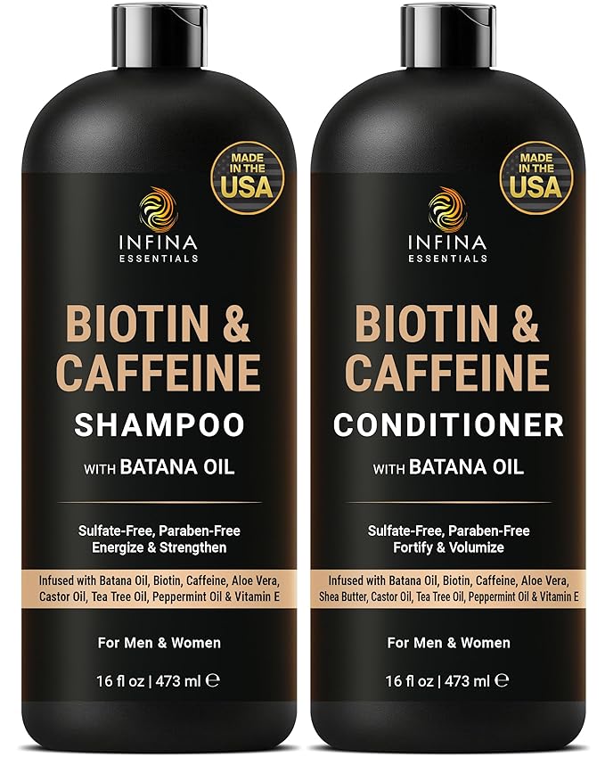Caffeine Biotin Shampoo and Conditioner Set | 16 fl oz Each | with Batana Oil | Nourishing & Strengthening Formula | Promotes Hair Growth, Thickness & Fuller-Looking Hair