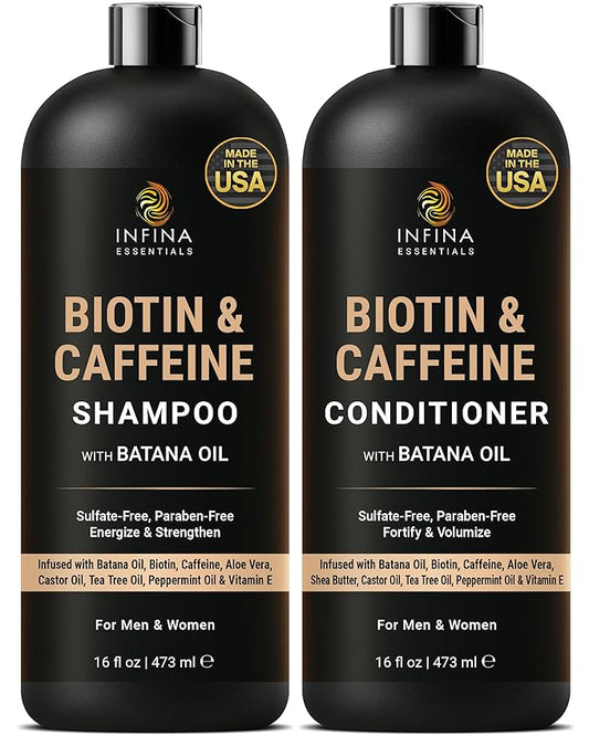 Caffeine Biotin Shampoo and Conditioner Set | 16 fl oz Each | with Batana Oil | Nourishing & Strengthening Formula | Promotes Hair Growth, Thickness & Fuller-Looking Hair