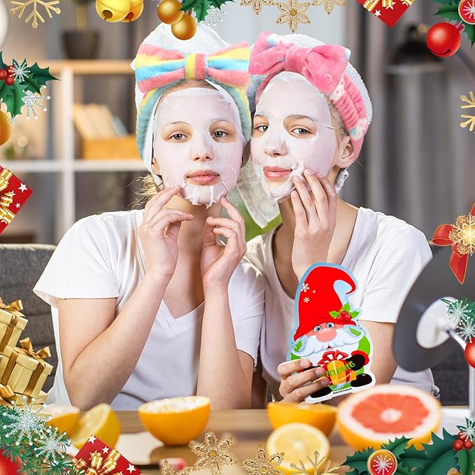 Timgle 52 Pcs Christmas Stocking Stuffers Facial Masks with Bow Headband Gift Set Christmas Fragrance Face Masks Skincare Gift Xmas Holiday Sheet Masks Spa Gifts Bulk for Adults Spa Day Party Night