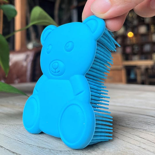 Premium Sensory Brush for Kids or Autism,Soft Silicone Body Scrubber,2 in 1 Sensory Room Occupational Therapy Sensory Brushes,Silicone Loofah,Pet Shower Brush Bath Brush Shampoo Brush(bear-light blue)