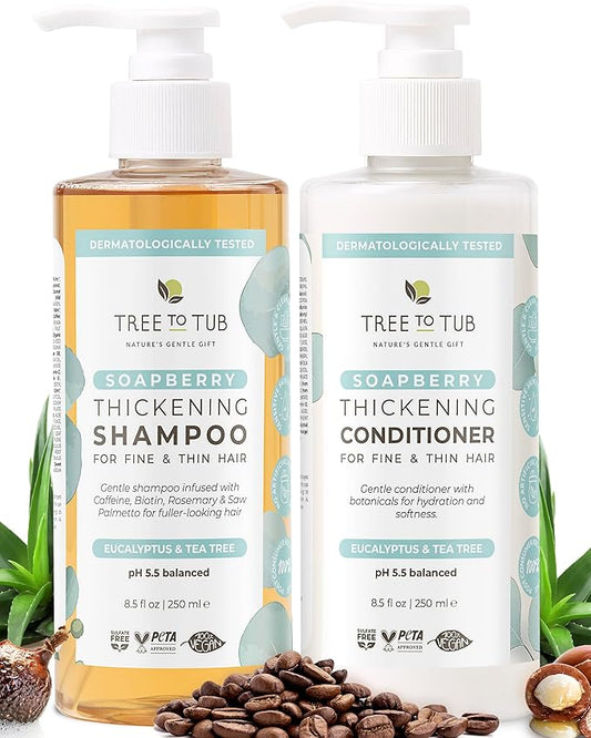 Tree To Tub Volumizing Biotin Shampoo and Conditioner Set - Activating Caffeine for Fuller Hair, Thickening Shampoo and Conditioner for Women & Men, Sulfate Free w/Natural Soapberry Organic Argan Oil