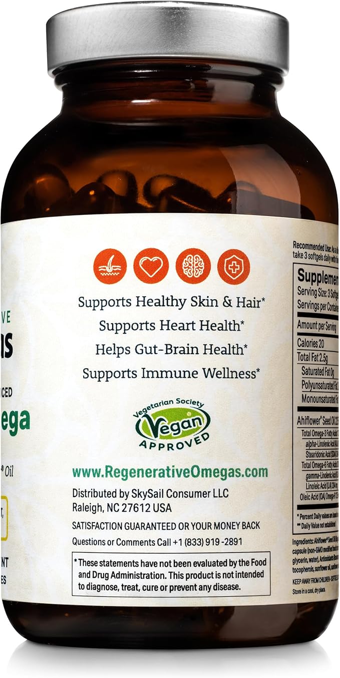 Ahiflower Oil Softgels Complete and Balanced Vegan Omega 3-6-9 Essential Fatty Acids Plant Based No Fish Source of Vegan Healthy Fats 120 Vegan softgels