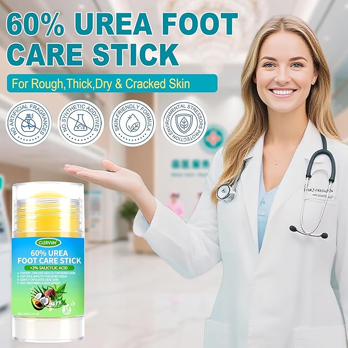 60% Urea Cream Stick with 2% Salicylic Acid, Anti-Cracking Foot & Hand Cream Moisturizer for Dry Cracked Heel Feet, Knee, Elbow, Foot Balm Stick for Callus Remover & Dead Skin Softener (2)