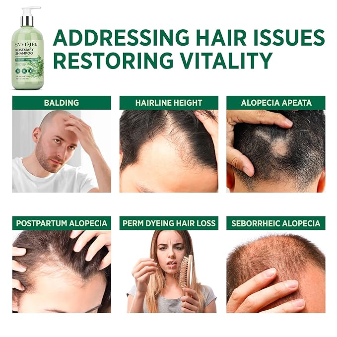 Svvimer Rosemary Hair Thickening Shampoo: Thickening and Strengthening Formula for Men & Women - Volumizing Shampoo with Tea Tree Oil Biotin Mint - For Thinning Fine Hair 11.8 Fl Oz