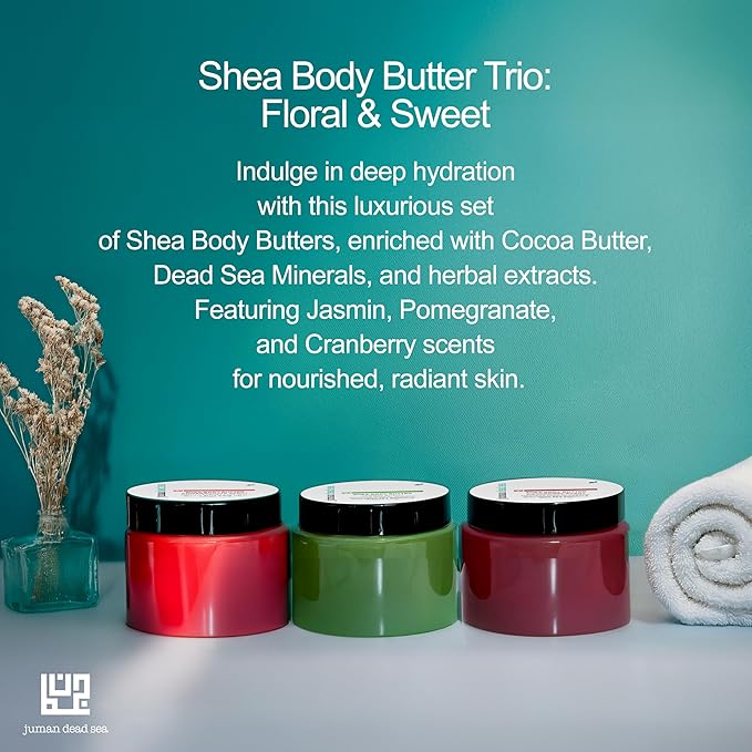 JUMAN Dead Sea Minerals Shea Butter Moisturizer Bundle | Infused with Vitamin E and Plant Extracts | Free from Harmful Ingredients | Suitable for All Skin Types | Bundle of 3