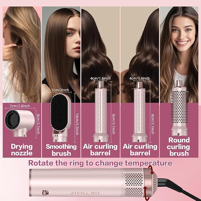 5 in 1 Hot Air Styler - Blow Dryer Brush & Air Curling Wrap Styler with Negative Ion Technology, Hair Dryer Brush for Drying, Curling, Straightening & Styling, Professional Hair Styling Tools