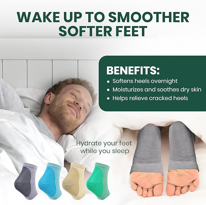Moisturizing Heel Socks for Cracked Heels - Gel Socks for Dry Cracked Feet Repair - Silicone Socks for Women’s Foot Treatment & Overnight Hydration (Beige/Grey/Mint Green, 3-Pair)