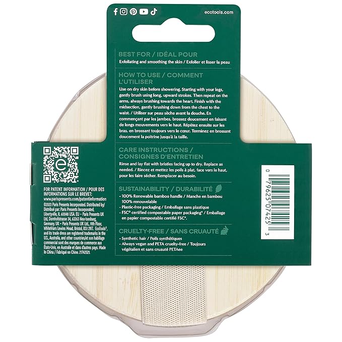 EcoTools Dry Body Brush, for Post Shower & Bath Skincare Routine, Removes Dirt & Promotes Blood Circulation, Helps Reduce Appearance of Cellulite, Eco-Friendly, Vegan & Cruelty-Free, 1 Count