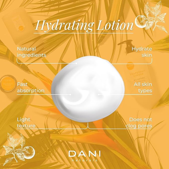 DANI Naturals Hand & Body Lotion - Grapefruit Ginger, Hydrating Lotion with Aloe Vera, Vitamin E & Shea Butter, Moisturizing for All Skin Types, Paraben-Free, 12 Oz