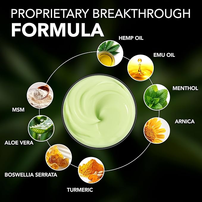 Hemp Cream - Maximum Strength - Natural Hemp Oil Extract Gel Rub with MSM - Glucosamine - Arnica - Turmeric - Maximum Strength - Formulated in USA - 3.9 oz