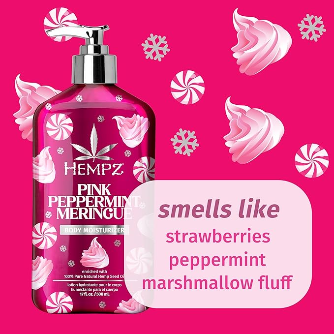Hempz NEW Pink Peppermint Meringue Body Moisturizer, Body Lotion, Fall and Winter Skin Care for Men & Women, Limited Edition, 17 fl.oz.