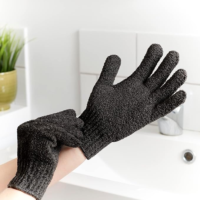 Temple Spring Exfoliating Glove, Rayon Bamboo Exfoliating Body Scrubber, Loofah Washcloth, Exfoliate Loofa Shower Scrubber, Body Exfoliator Scrub, Shower Loofah Bath Sponge - Black