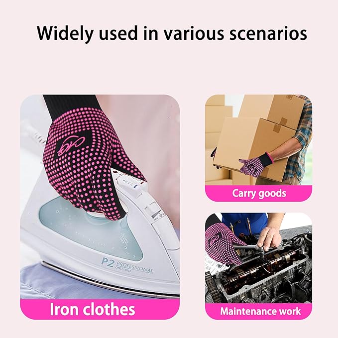ANGENIL 2 Pcs Heat Resistant Gloves with Silicone Bumps, Heat Gloves for Hot Hair Styling, Professional Heat Proof Glove Suitable for Flat Iron Hair Straightener, Curling Wand and Thermal Brush, Pink