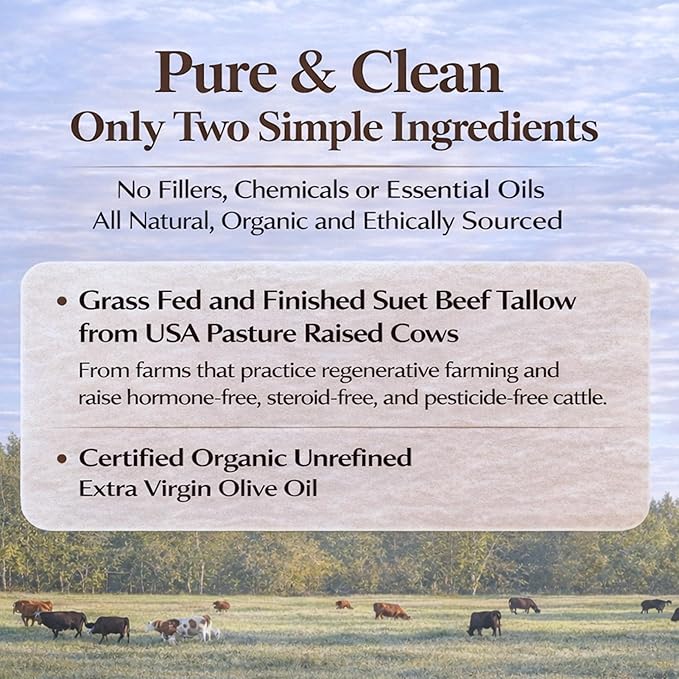 Whipped Beef Tallow for Skin – 100% Grass Fed Tallow Moisturizer for Face, Organic Body Butter, Rosacea, Eczema, Babies, Sensitive Skin (Unscented) 2oz