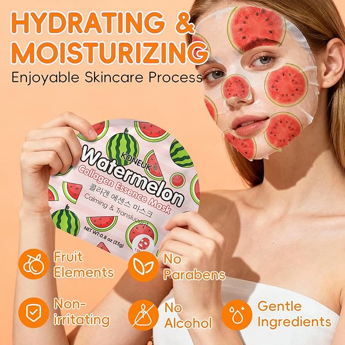 18 Pack Colorful Fruit Face Masks Skincare for Women, Bulk Sheet Hydrating Facial Mask for All Skin Types, Collagen Face Mask for Skin Care, Christmas Gifts, Stocking Stuffers and Spa Party Gifts