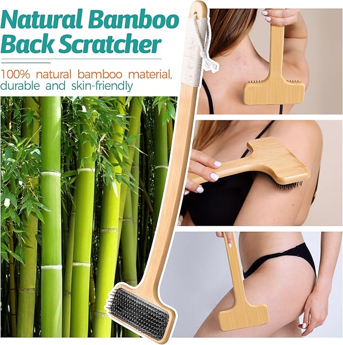 Bamboo Back Scratcher for Men, 22'' Long Handle Wooden Back Scratcher For Women, Soft Wide Head Backscratchers for Comfortable Body Itching Relief and Massage, Ideal Gifts for the Seniors, Pregnant