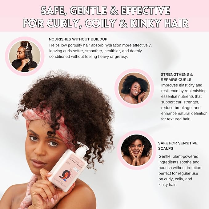 Ethnic Gals Low Porosity Hair Mask - Deep Moisture & Repair Treatment for Curly, Coily, Dry Hair with Shea Butter & Argan Oil, Restores Softness & Shine, 9.5 fl oz (280ml)