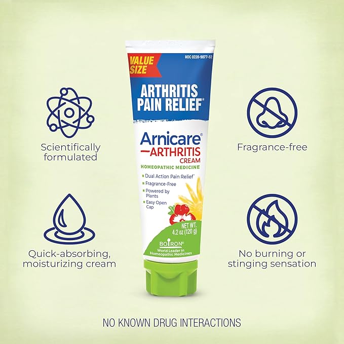 Boiron Arnicare Arthritis Cream for Pain Relief of Knees, Hands, Wrists, Elbows, Joints & Muscles – Quickly Absorbed & Fragrance-Free – 4.2 oz