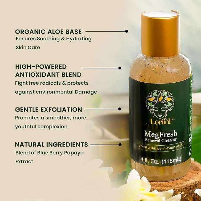 MegFresh Facial Cleanser | Made in USA | Exfoliating Face Scrubber With Aloe, Papaya, Natural Fruit Extracts | Face Wash for Acne & All Skin Types | Revitalizing Skin Care for Women – 4oz
