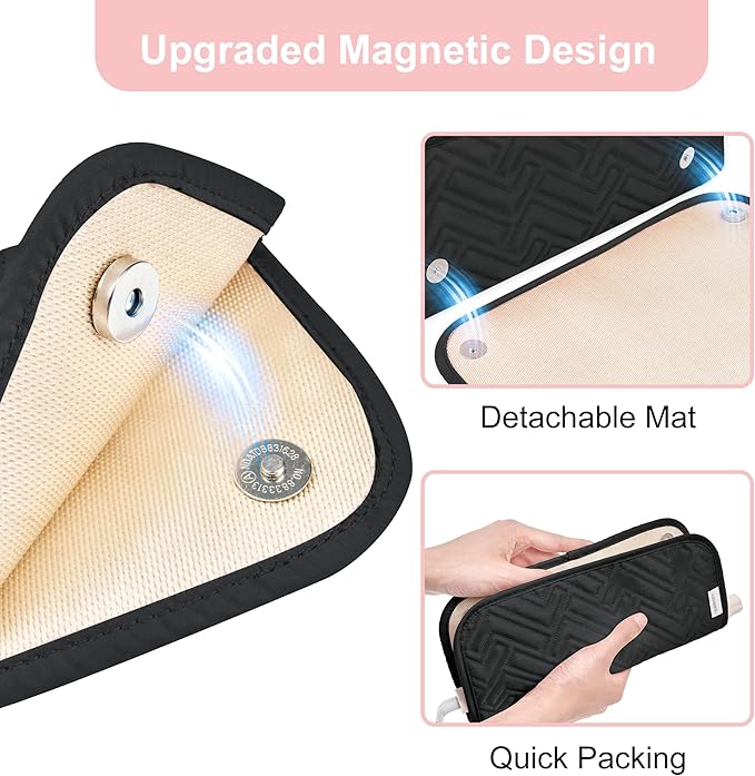 Leudes Hair Tools Travel Bag for Women Heat Resistant Mat for Travel Essentials Hot Tools Straighteners,Flat Irons,Curling Iron,Hot Air Brushes and Hair Dryer Organizer Bags 2 in 1 (BlackA)