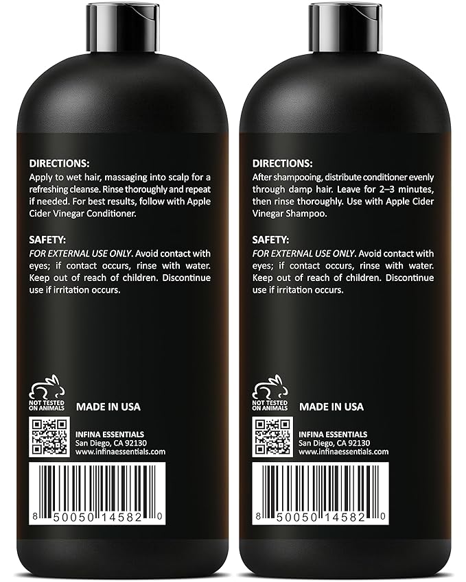 Apple Cider Vinegar Shampoo and Conditioner Set | 16 fl oz Each | with Batana Oil, Biotin & Tea Tree | Clarifying, Detoxifying & Moisturizing Formula | Promotes Hair Growth & Shine