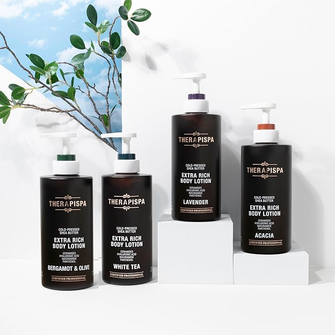 THERAPISPA Scented Body Lotion for Women – Deep Hydration & Refreshing Moisturizer with Shea Butter, Ceramides & Panthenol to Revive & Nourish Dry Skin (Bergamot & Olive, 17.0 fl oz)