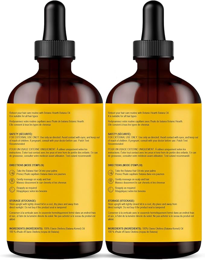 Botanic Hearth 100% Pure Batana Oil For Hair Growth | Infused with Batana& Kemel | Hair Oil Repairs Dry Damaged Hair, Strengthening, Healthier - Hair Tonic, 4.0 fl oz (pack of 2)