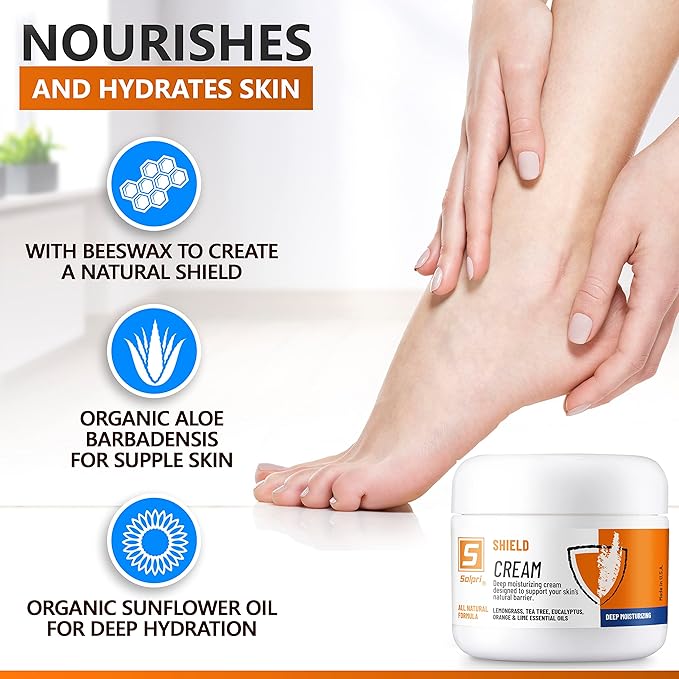Shield Tea Tree Foot Cream with Lemongrass, Eucalyptus Oils to Soothe Eczema, Psoriasis, Rashes, Dry Itchy Feet 2 oz | The Athlete's Choice in Skin Moisturizing