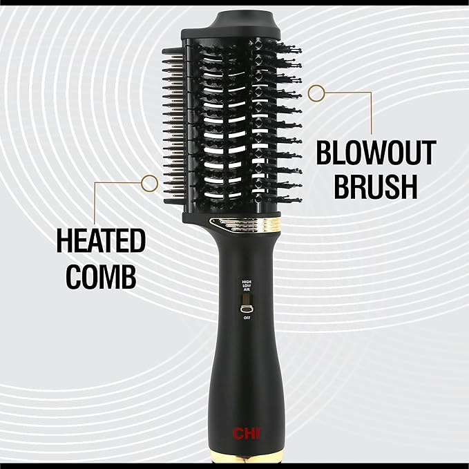 CHI Volume Styler, Blowout Brush for Amplified Volume, Heated Comb to Smoothen & Straighten Hair, 2-in-1 Hair Tool, Black