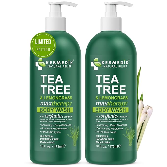 Tea Tree Lemongrass Body Wash MaxTherapy, Itchy Skin Relief, Antifungal Defense, Fights Body Odor, Soothes Jock Itch & Athlete's Foot, Intimate Wash, Men & Women, 2-Pack, Limited Edition