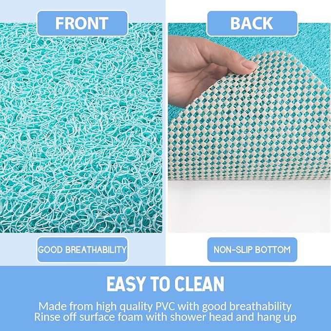 Non-Slip Bathtub Mat, Anti Slip Shower Mat, Fast Drying Bathtub Mats, Foot Scrubber Mat, Anti Slip Mat for Tub, Floor, Bathroom, Kitchen, Home, Hotel (Turquoise Blue 32"×17")