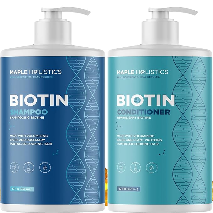 Rosemary Biotin Shampoo and Conditioner Set - Volumizing Shampoo and Conditioner for Thinning Hair for Women & Men with Nourishing B Vitamins - Color Safe Sulfate Paraben & Silicone Free (32 Fl Oz)