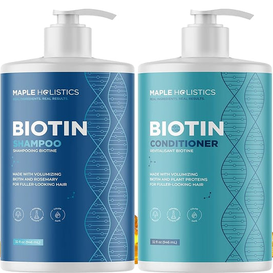 Rosemary Biotin Shampoo and Conditioner Set - Volumizing Shampoo and Conditioner for Thinning Hair for Women & Men with Nourishing B Vitamins - Color Safe Sulfate Paraben & Silicone Free (32 Fl Oz)