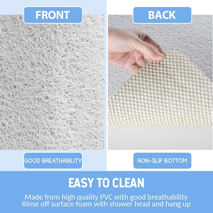 Non-Slip Bathtub Mat, 2 Pack Anti Slip Shower Mat, Fast Drying Bathtub Mats, Foot Scrubber Mat, Anti Slip Mat for Tub, Floor, Bathroom, Kitchen, Home, Hotel (White 24"×16"+24"×16")