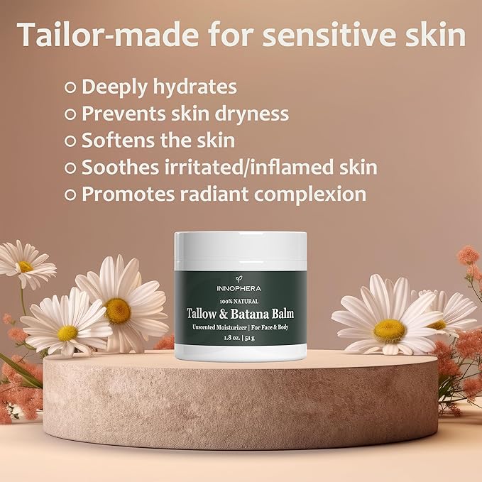 Beef Tallow Balm for Skin Care ‒ With Batana Oil from Honduras ‒ 100% Natural Moisturizer for Sensitive Skin, Face, and Body ‒ Unscented ‒ 1.8 oz.