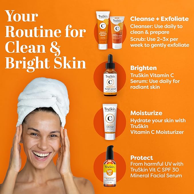 TruSkin Vitamin C Cleanser for Face - Brightening Face Wash with Vitamins C & E, Rosehip Oil, Aloe Vera and MSM - Deep Clean and Refresh for Radiant, Healthy-Looking Skin, 5 fl oz