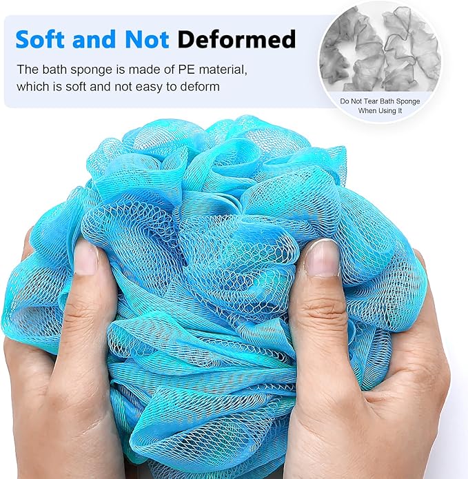 Loofah on a Stick PE Soft Mesh Luffa with Non-Slip Wooden Handle Made of Soft and Sturdy Rubber Material Back Scrubber for Shower for Women and Men with String for Easy Hanging(Green Blue)