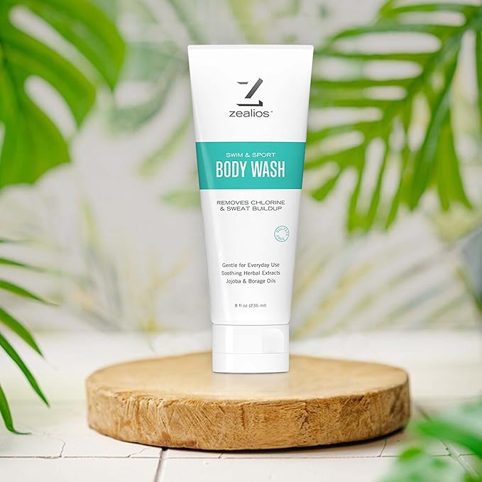 Zealios Swim & Sport Body Wash for Swimmers & Athletes 8oz, Skin Care Solution for Men & Women, Removes Chlorine, Sweat & Odor, Provides Cleansing and Hydration from Pool Chemicals, Light Citrus Scent